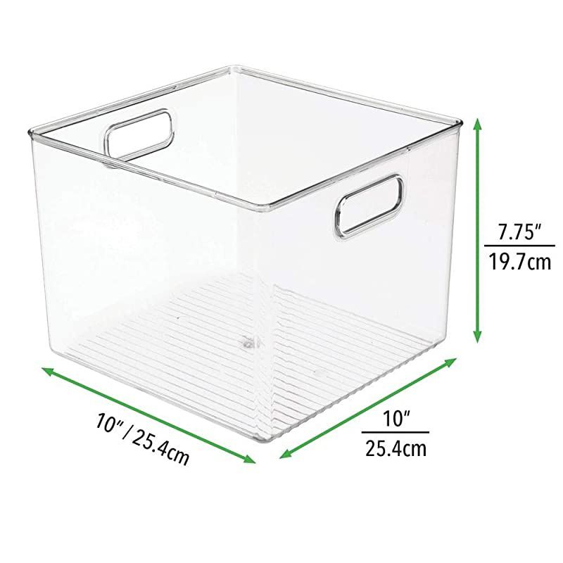 Plastic Storage Container Bin with Carrying Handles for Home Office, Filing Cabinets, Shelves - Organizer for School Supplies, Pens, Pencils, Notepads, Staplers, Envelopes - Clear
