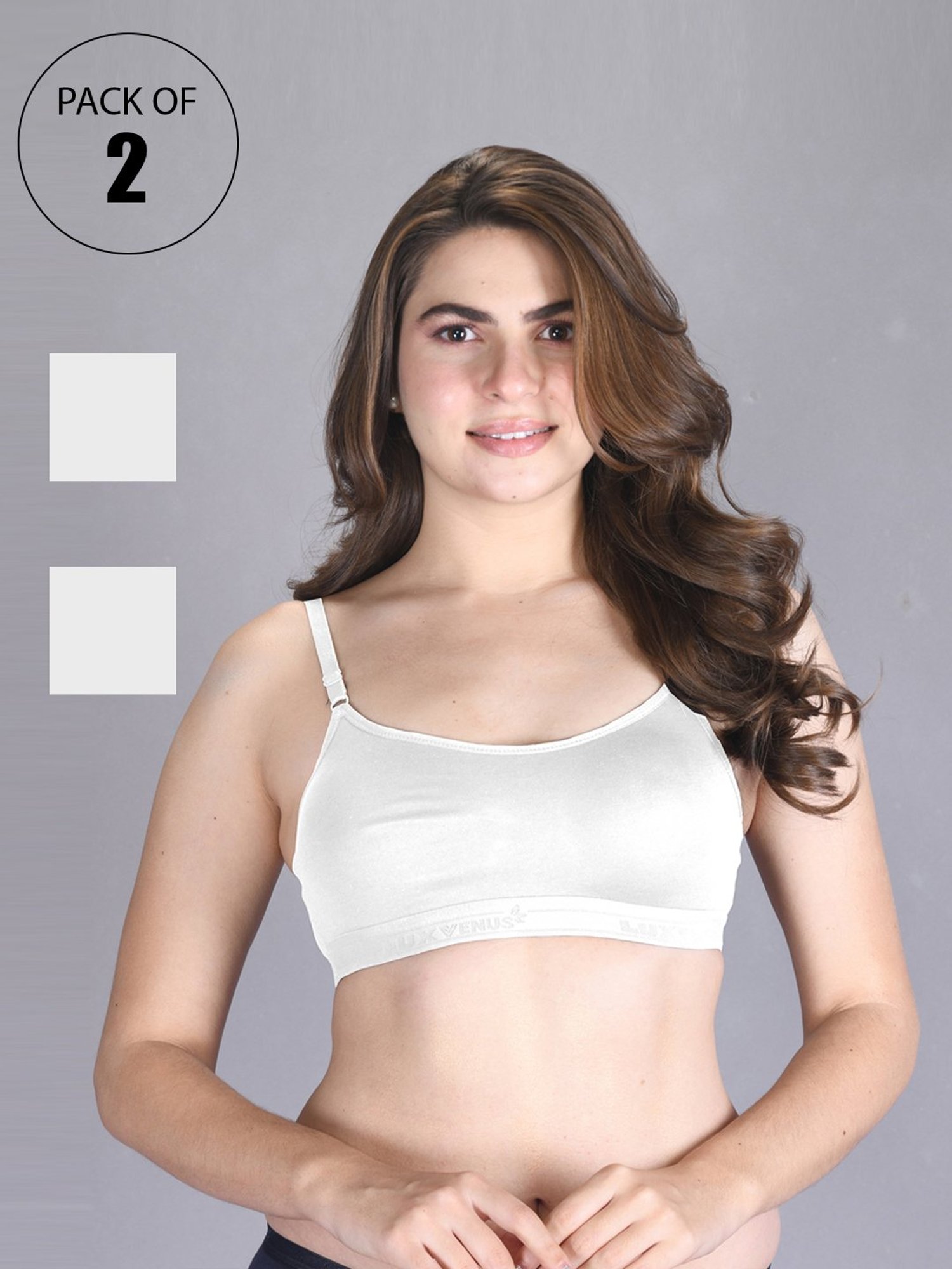 Lux Venus White Full Coverage Non-Wired Sports Bra With Adjustable Strap - Pack of 2