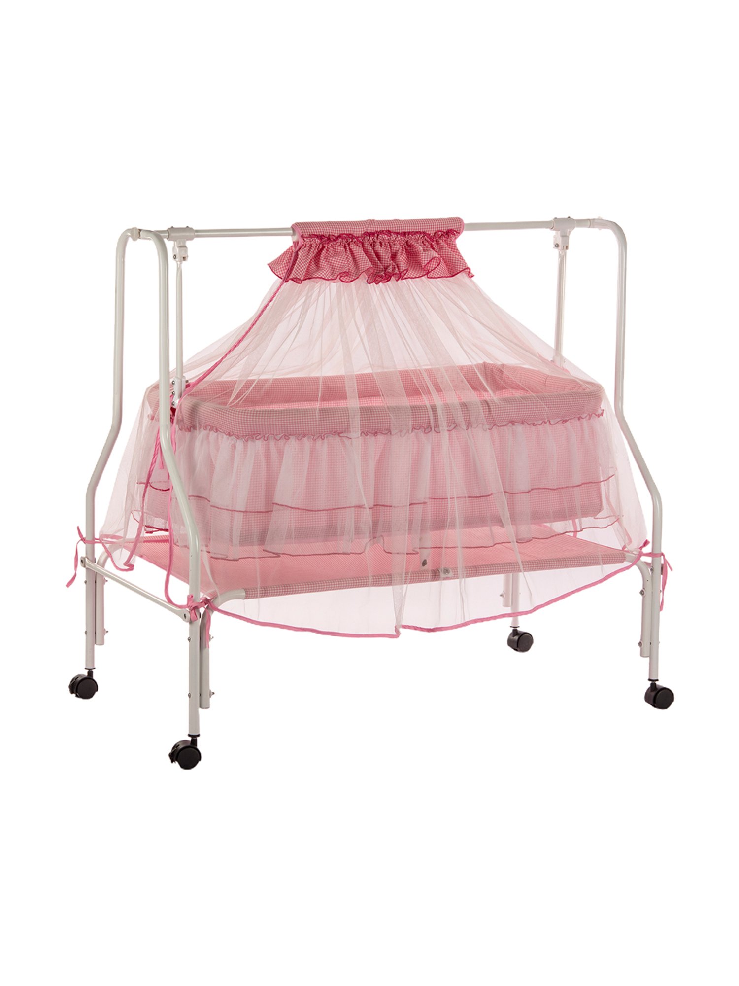 Kiddery Pink Baby Cradle with Mosquito Protection Net (Age 0-8 Months)