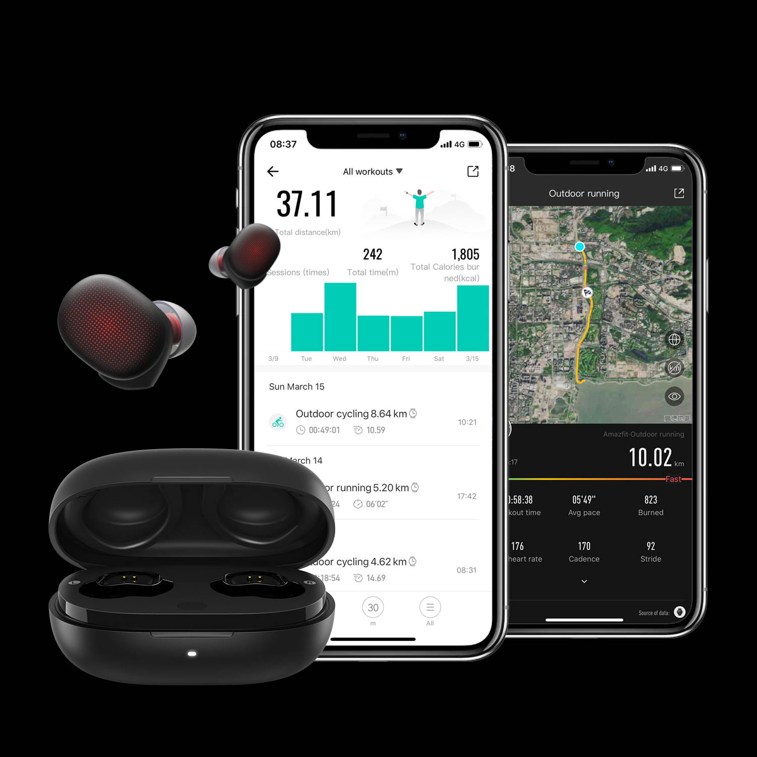 Amazfit PowerBuds: 8-Hours Battery Life - True Wireless Earbuds - Sports Sound System, Heart Rate Monitoring, Noise Cancellation, Water Resistant, White