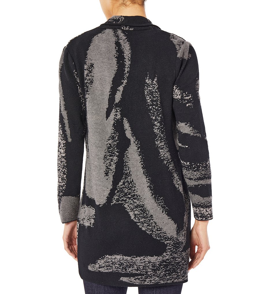 Ming Wang Abstract Pattern Shawl Collar Neck Long Sleeve Knit Cardigan