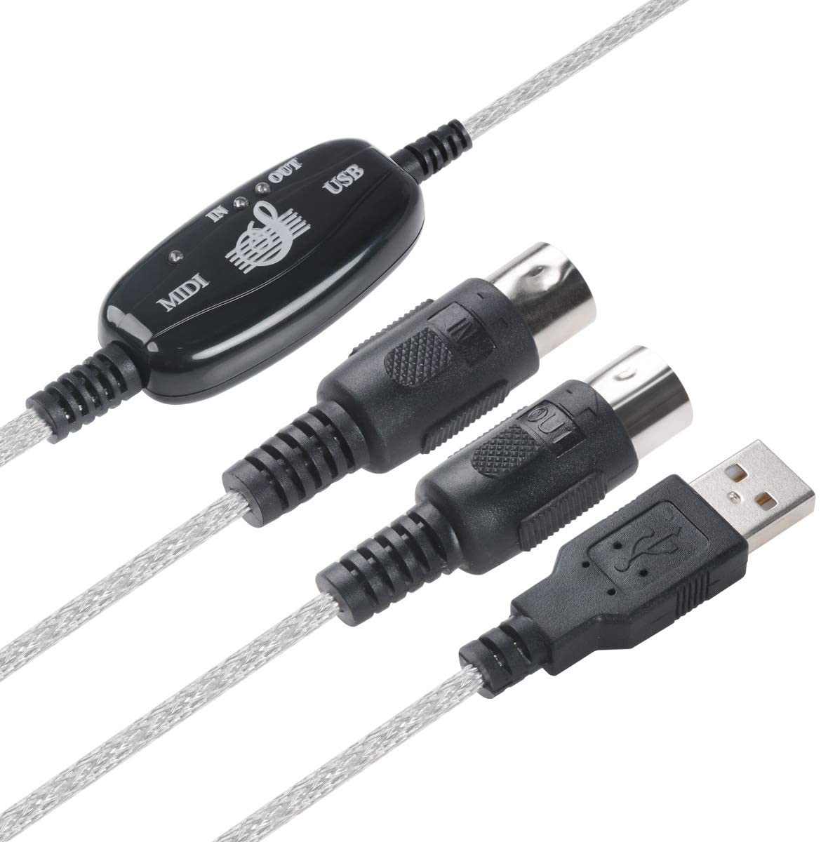 Hannord USB to MIDI Cable Converter 2 in 1 PC to Synthesizer Music Studio Keyboard Interface Wire Plug Controller Adapter Cord 16 Channels Supports Computer Laptop Windows and Mac