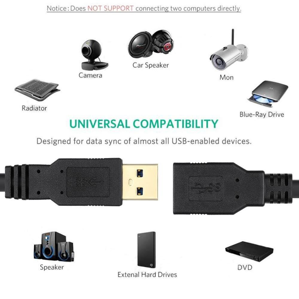 USB 3.0 Extension Cable 15 FT USB Extender Cable 15 FT Type A Male to A Female SuperSpeed Extension Cord (15FT Black)