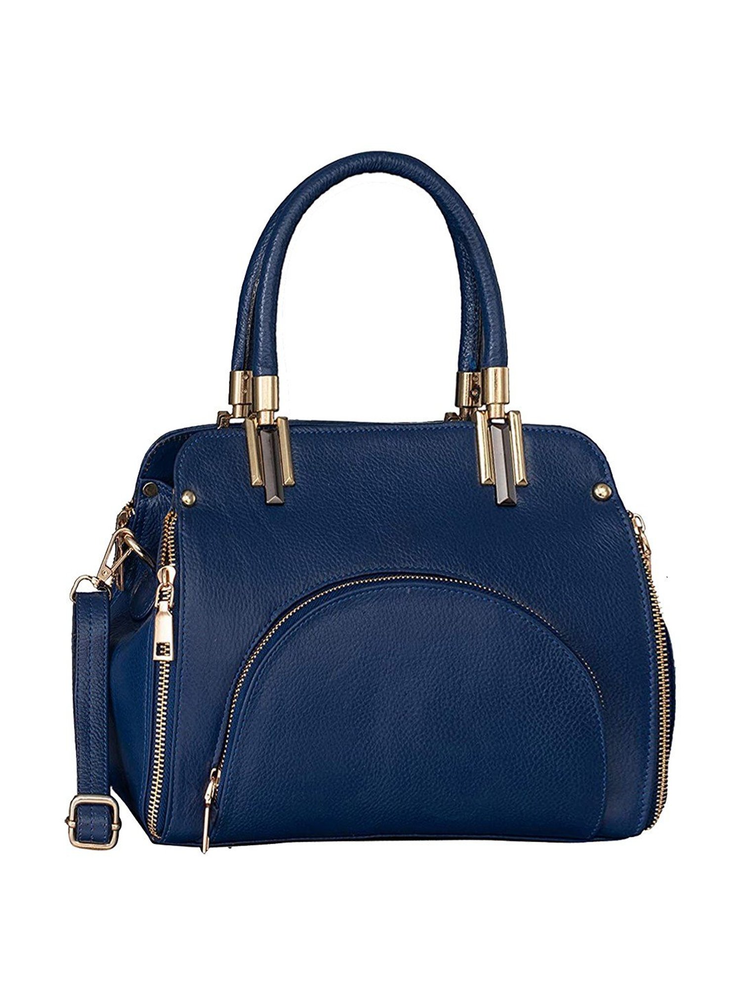 HiLEDER Blue Solid Medium Satchel Handbag