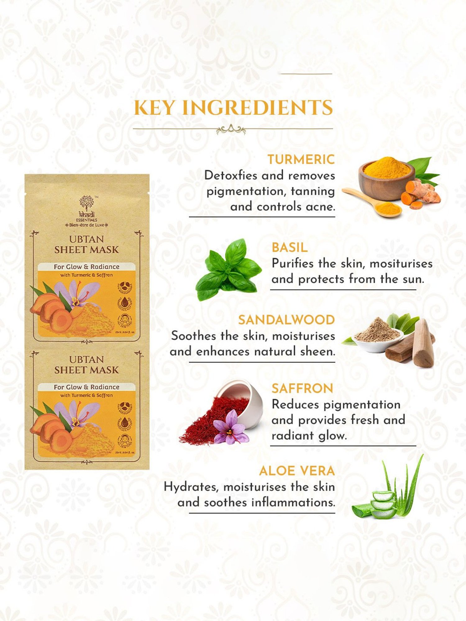 Khadi Essentials Ubtan Sheet Mask - Pack of 3