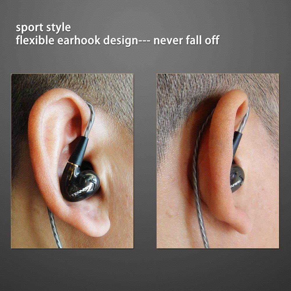 Tennmak Pro Dual Dynamic Driver Detachable Sport Earhook Detachable in Ear Earphones, MMCX Earphone with 4 Drivers (Black NO MIC)