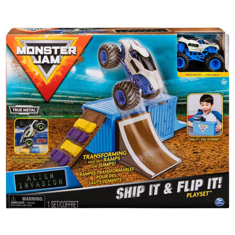 Monster Jam Ship It & Flip It Transforming Playset with Exclusive 1:64 Scale Die-Cast Truck