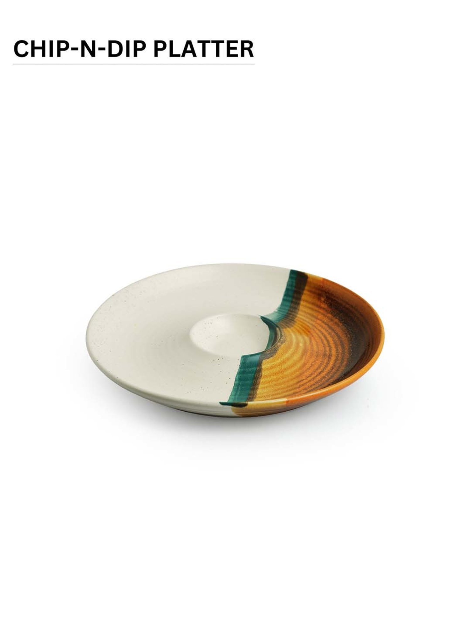 ExclusiveLane Zen Garden Brown & Green Ceramic Hand Glazed Dip Serving Platter (0.04 L)