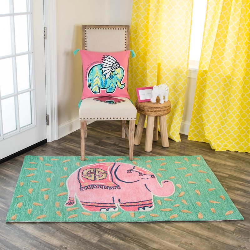 2'6"X4' Tufted Elephants Accent Rug Teal - Rizzy Home