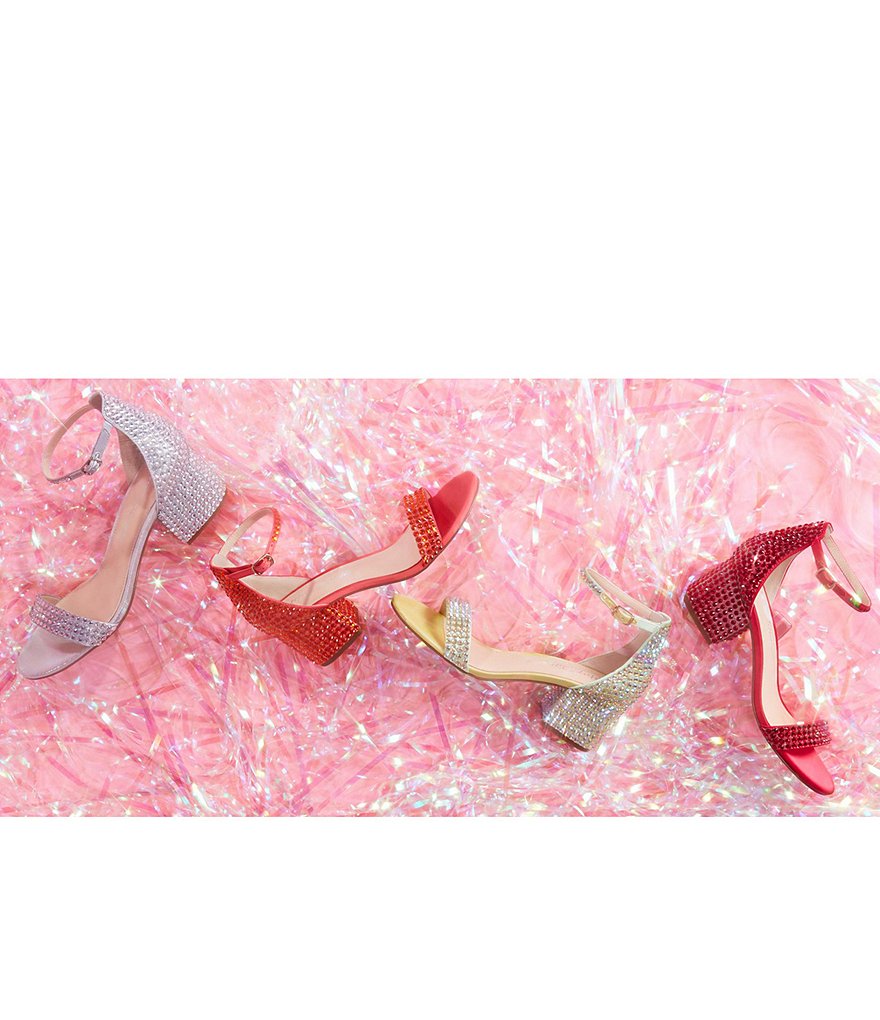 Blue by Betsey Johnson Mari Oversized Rhinestone Embellished Block Heel Dress Sandals