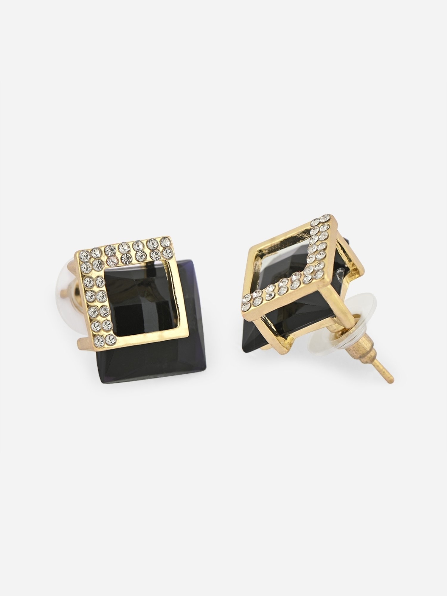 ToniQ Black CZ Stone Stud Earrings for Women