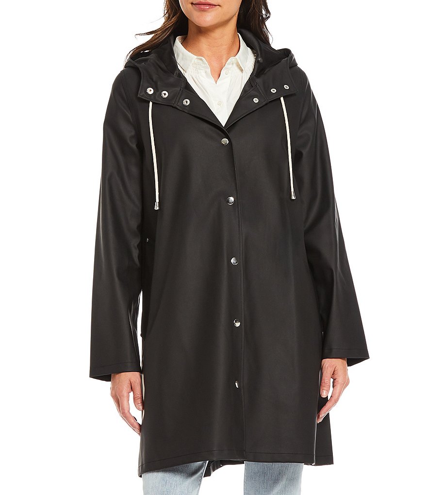 A Loves A Hooded Snap Front Long Sleeve Pocketed Raincoat