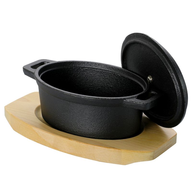 Gibson Home 11 Ounce Campton Mini Oval Cast Iron Casserole Dutch Oven with Wood Base