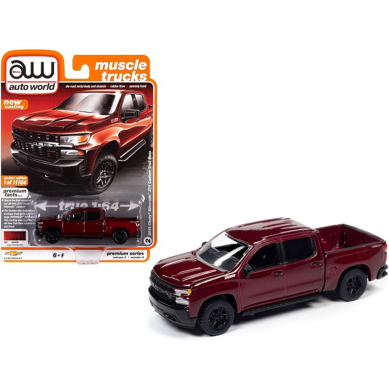 2019 Chevrolet Silverado Z71 Custom Trail Boss Pickup Truck Cajun Red Metallic Limited Edition to 11104 pieces 1/64 Diecast Model Car by Autoworld
