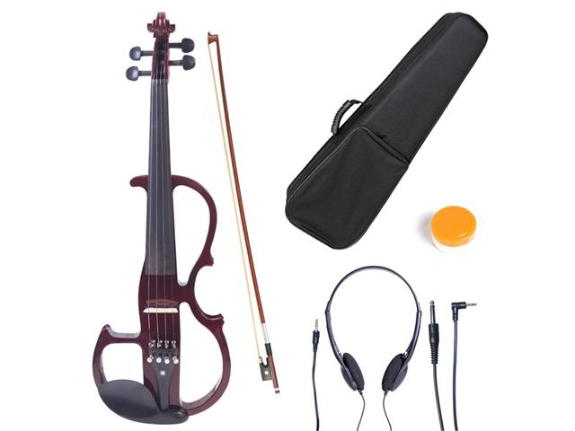 Cecilio 4/4CEVN-2NA 4/4 Full Size Electric Silent Solidwood Violin w/ Ebony Fittings in Style 2 - Metallic Mahogany