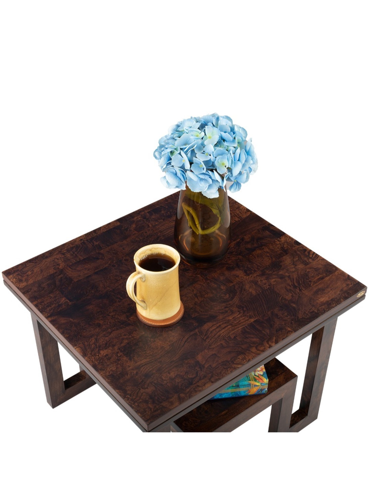Durian Carlos Walnut Brown Veneer & Solid Wood Side & End Table in Walnut Finish