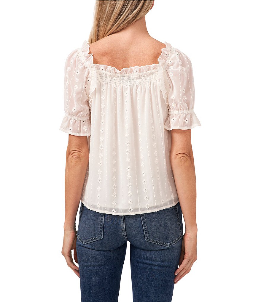 CeCe Square Neck Embroidered Stripe Blouse