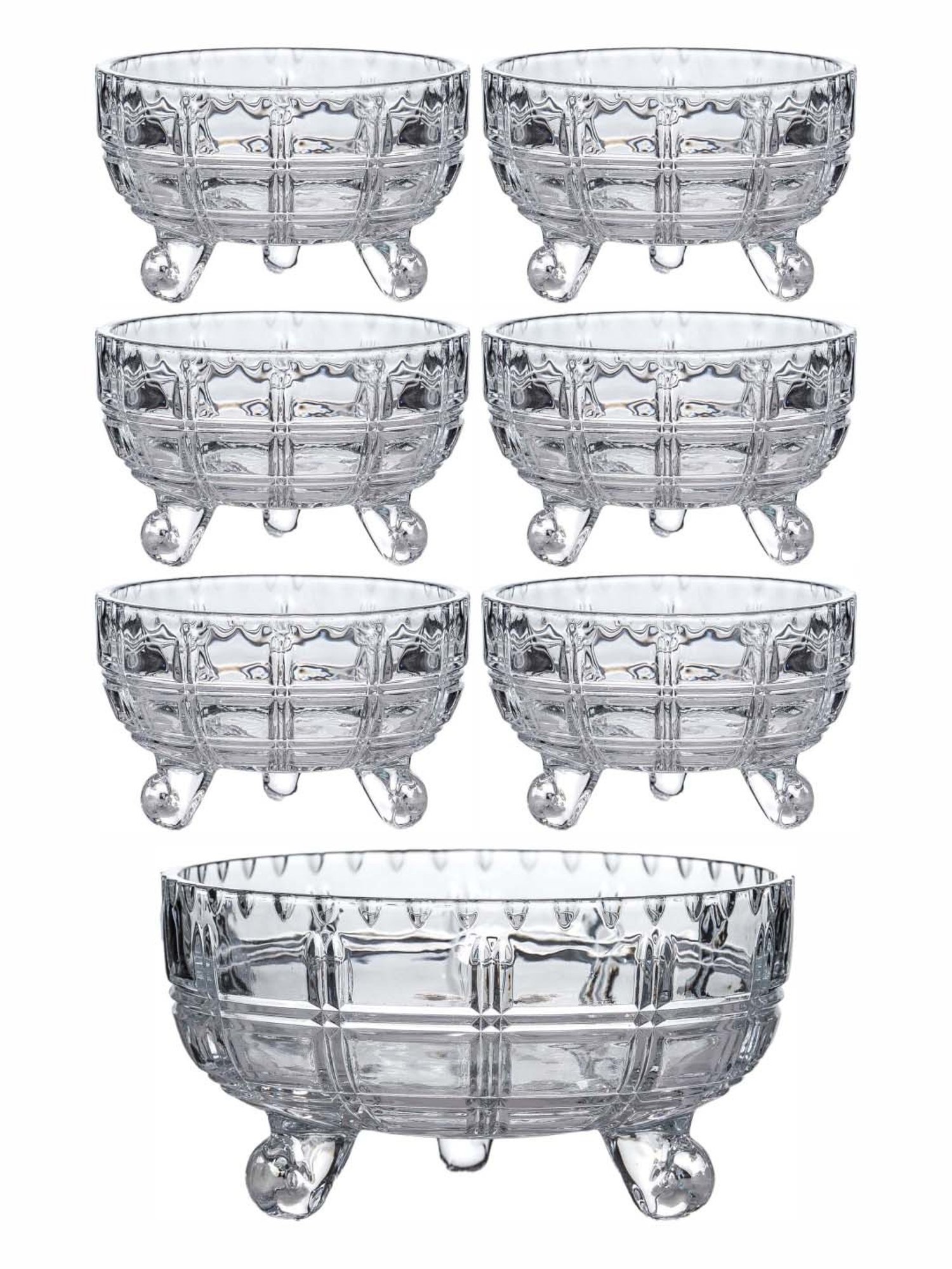 Roxx Transparent Glass 7-Piece Dessert Bowl & Serving Bowl Set