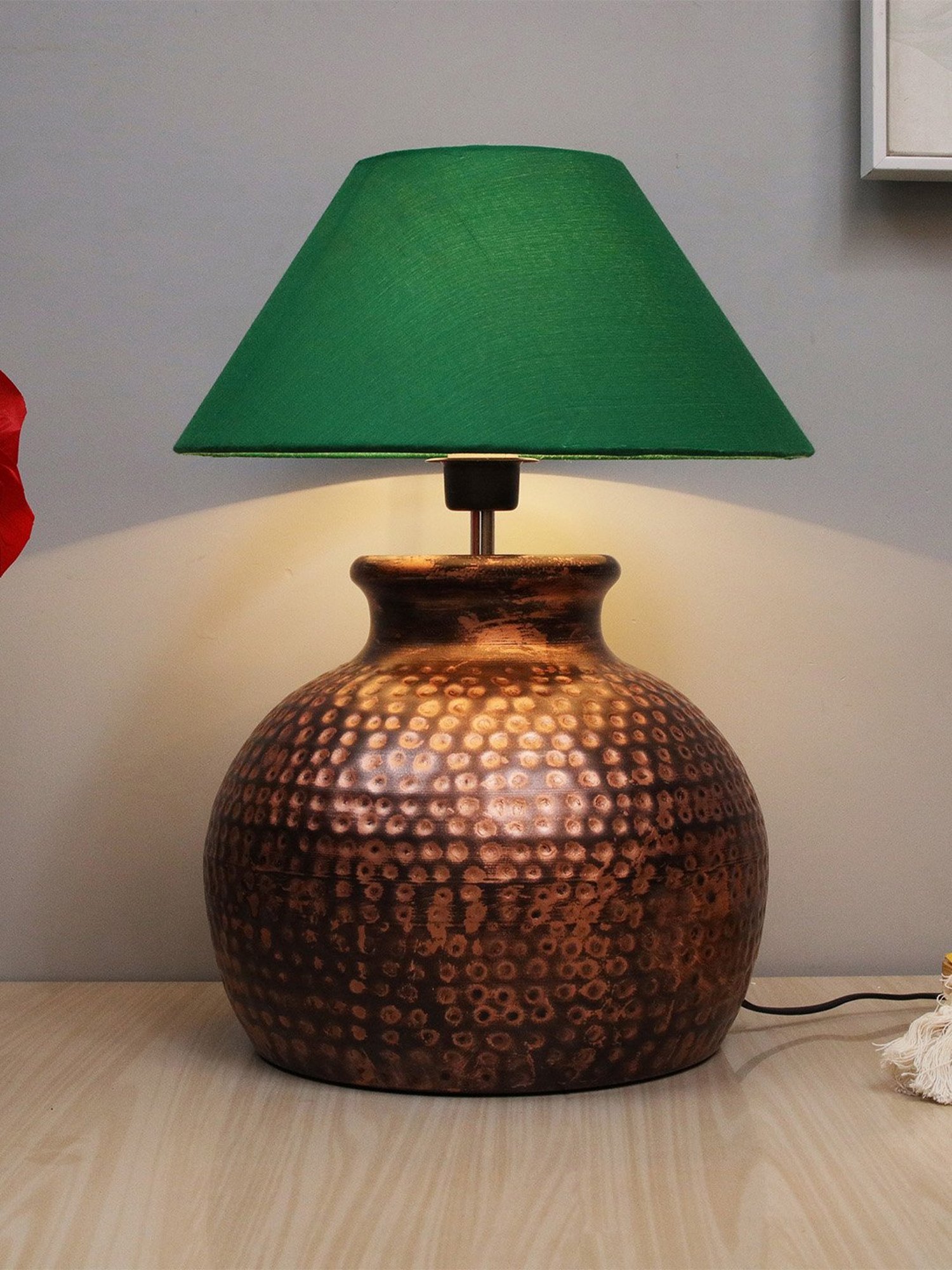 Homesake Green Hammered Oil-Rubbed Bronze Metal Table Lamp