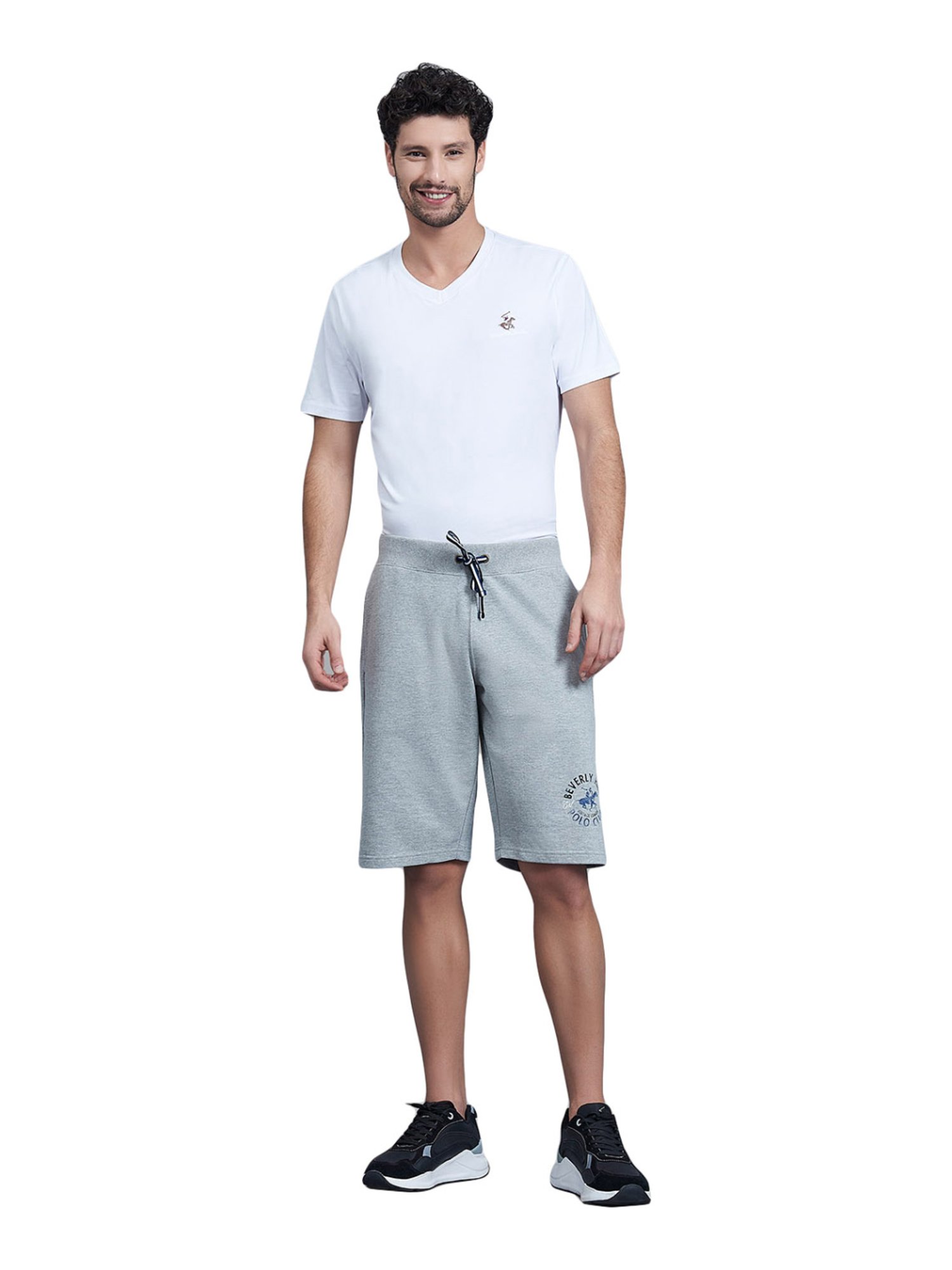 Beverly Hills Polo Club Grey Cotton Regular Fit Logo Printed Shorts