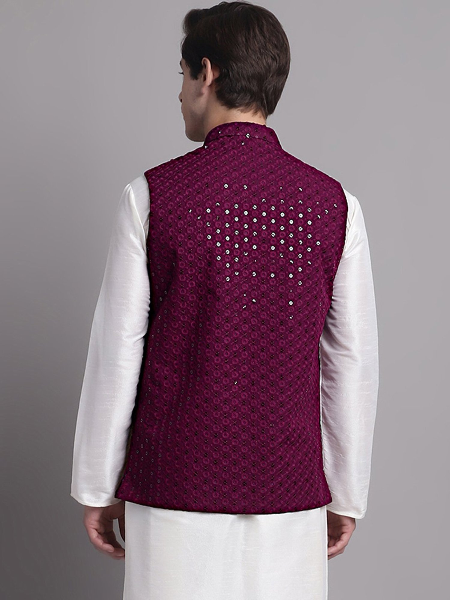 Jompers Purple Regular Fit Embroidered Nehru Jacket