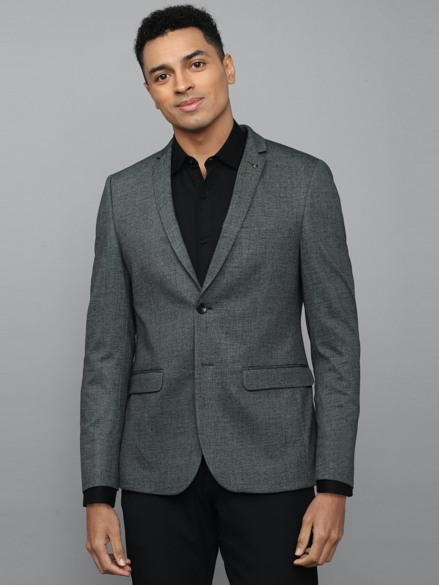 Allen Solly Grey Slim Fit Texture Blazer