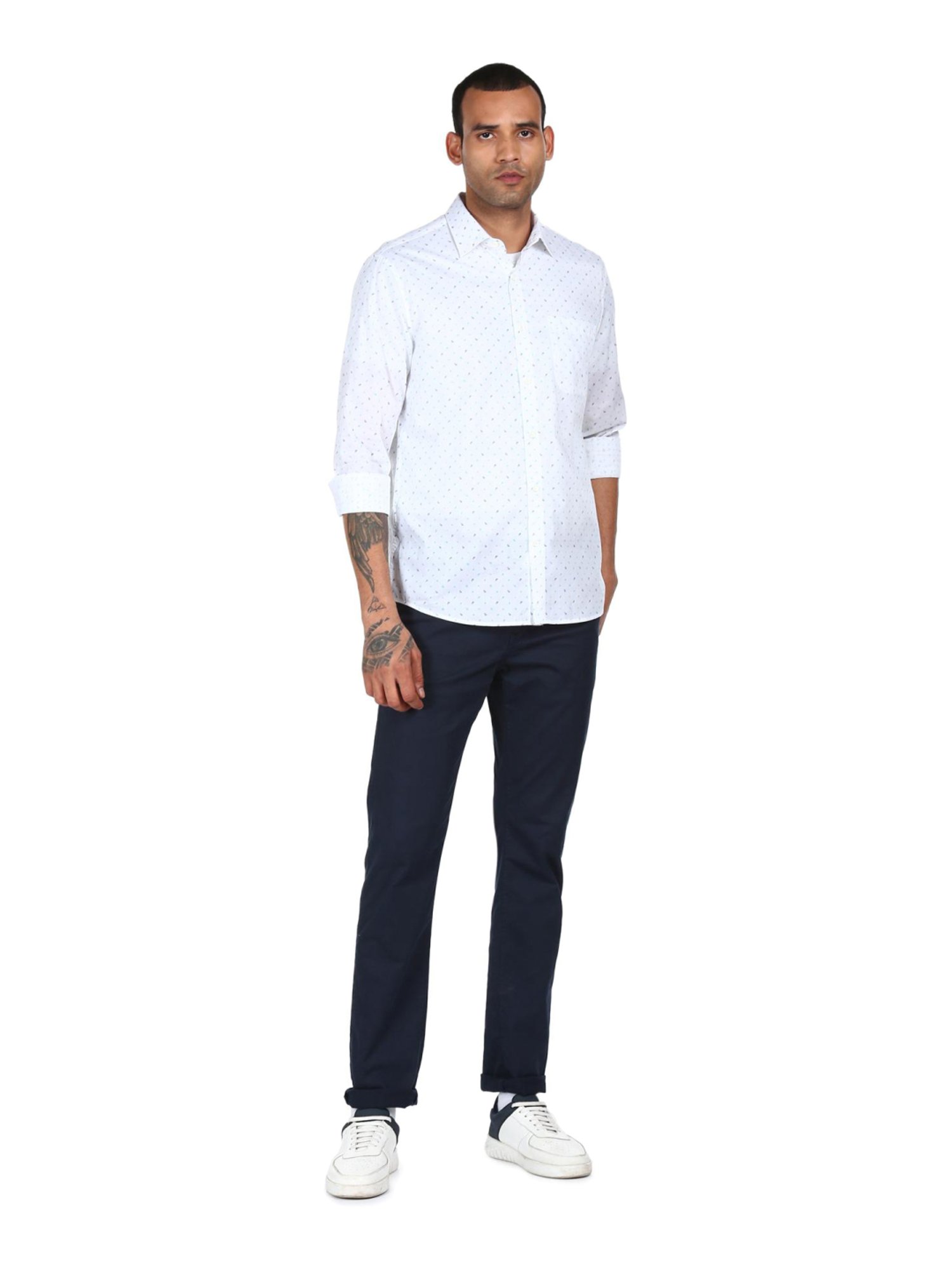 AD by Arvind White Cotton Regular Fit Printed Shirt