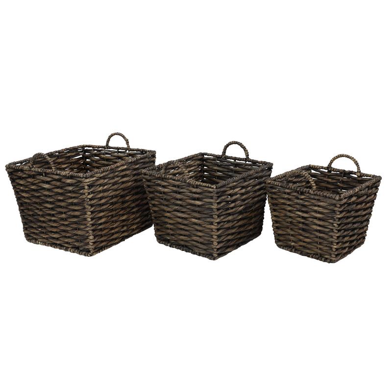 3pk Large Square Water Hyacinth Wicker Storage Baskets