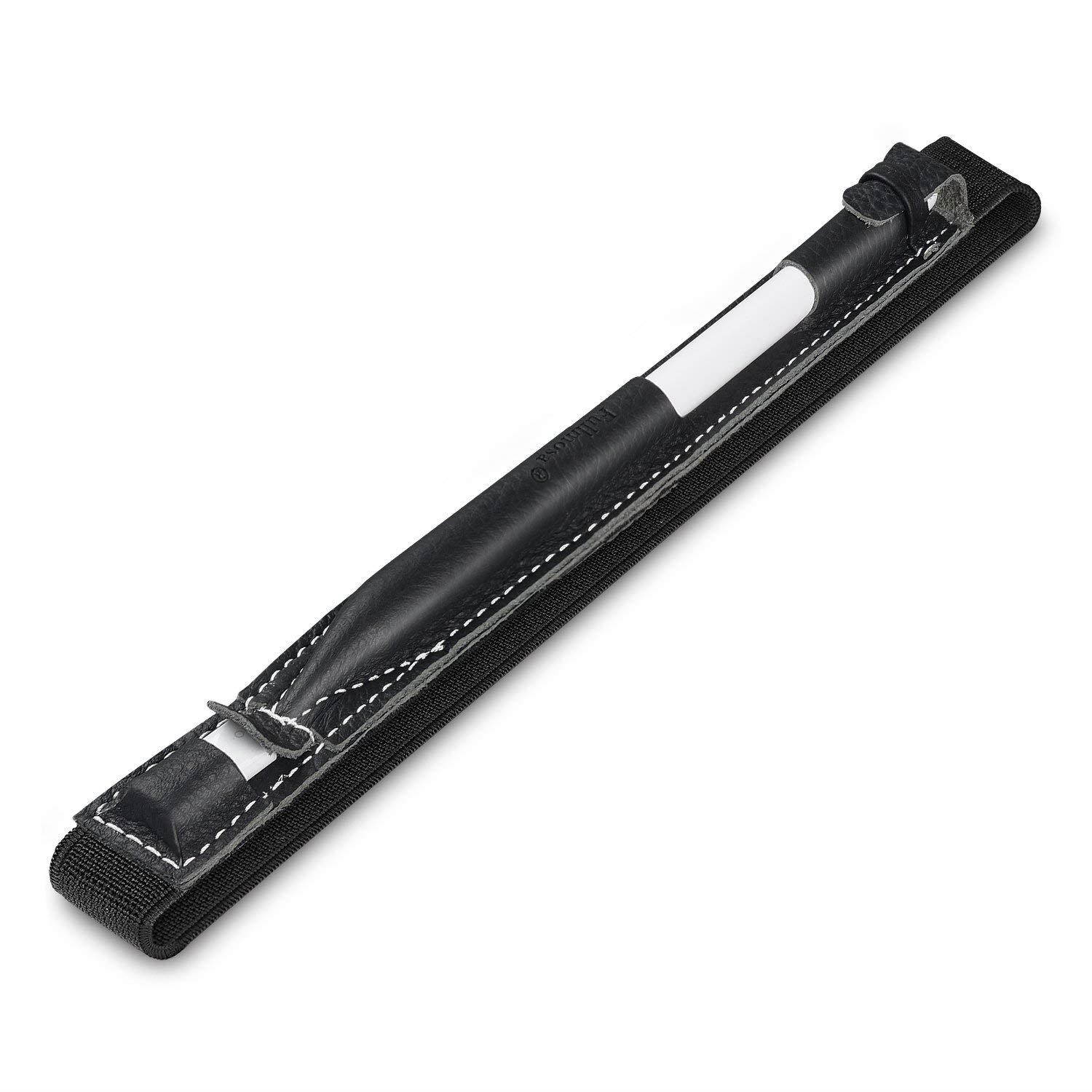 Fullmosa 4 Colors for Apple Pencil Holder, Genuine Litchi Texture Leather Apple Pencil Sleeve with USB pocket Handmade Compatible with iPad Pro 12.9" Cases, Black