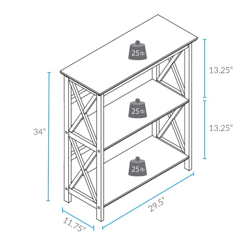 Casual Home 324-30 Soild Pine Wood Montego X Design Style Open Standing 3 Tier Shelf Bookcase Decorative Shelving Unit, Natural