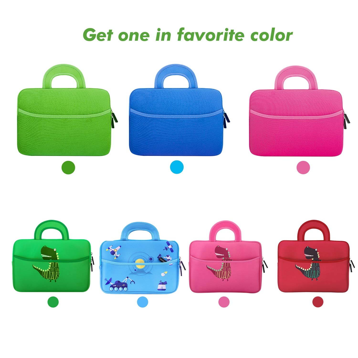 MoKo 7-8 Inch Kids Tablet Sleeve, Portable Neoprene Carrying Case Bag Fits Fire HD 8 Kids Edition 2018, Fire 7 Kids Edition, Fire HD 8 Plus/Fire HD 8 2020, Fire 7, Kindle E-Reader, Dinosaur Green