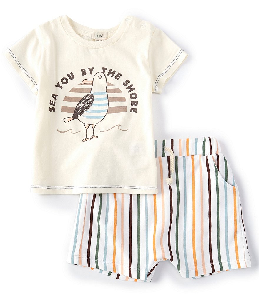Peek Baby Boys 3-24 Months Short-Sleeve See You By The Shore Tee & Striped Shorts Set