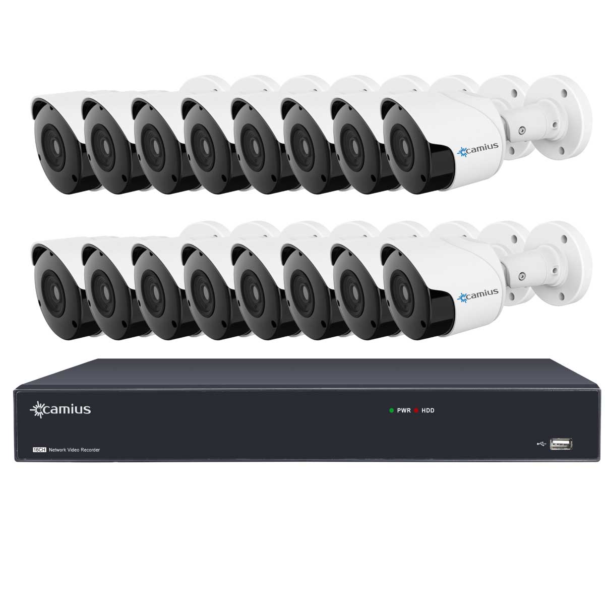 GW Security 16 Channel HD 1920p H.265 Security System with 8TB HDD, (15)* PoE 5MP HD 1920p 2.8-12mm Varifocal Weather Proof IP Cameras, and (1)* 20x Zoom 5MP HD 1920p IP PTZ (Pan-Tilt-Zoom) Camera