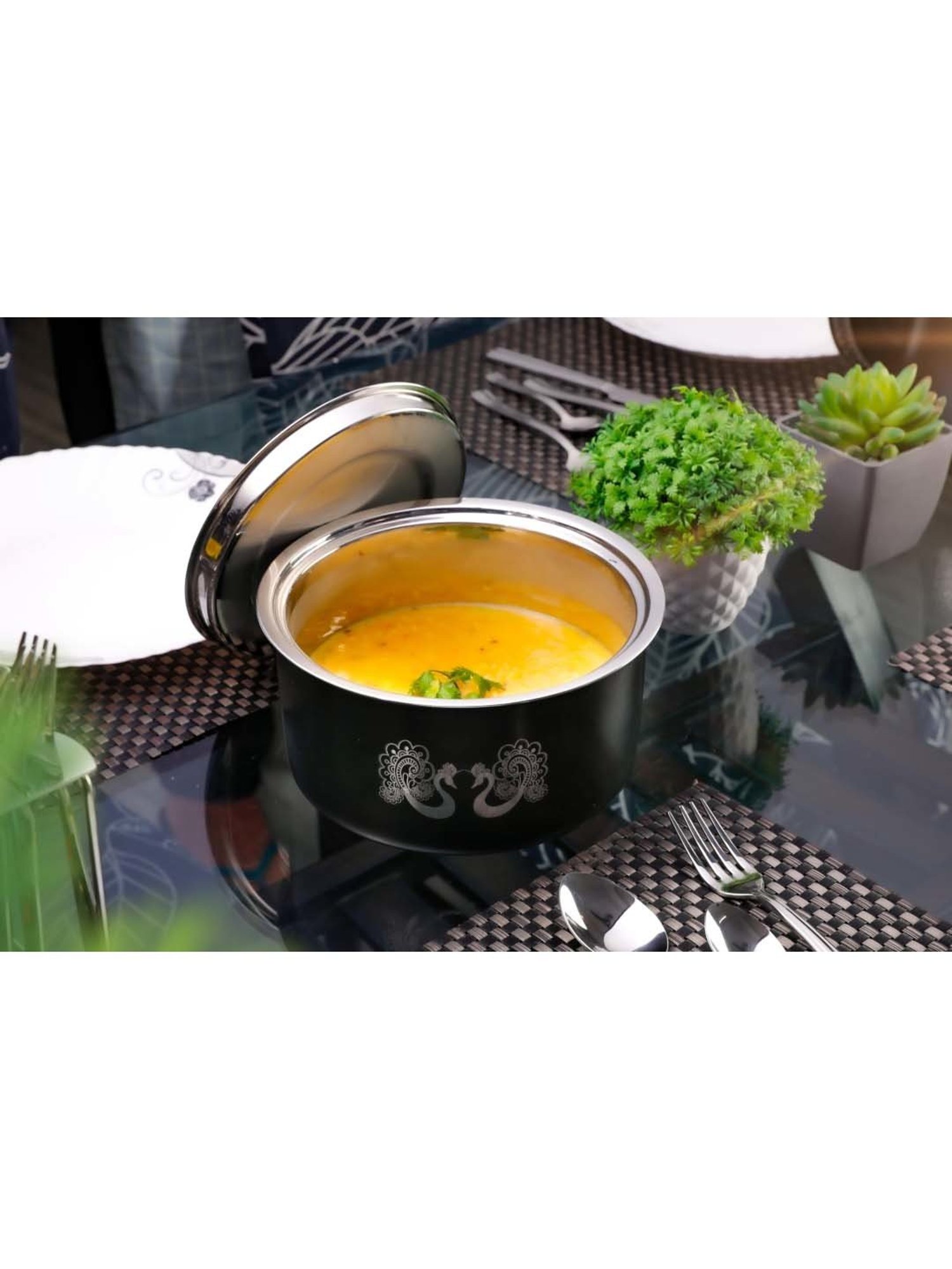 FnS Hazel Black Stainless Steel Casserole With Lid (2.2 L)