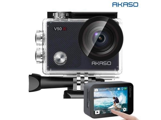 AKASO V50X Native 4K30fps WiFi Action Camera with EIS Touch Screen 4X Zoom 131 feet Waterproof Camera Support External Mic Remote Control Sports Camera with Helmet Accessories Kit