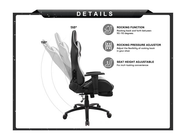 Massage Racing Chair with Retractable Footrest Gaming Chair - Computer Office Adjustable Lumbar Cushion Headrest Swivel Rocking Function Desk Chair 5 Colors