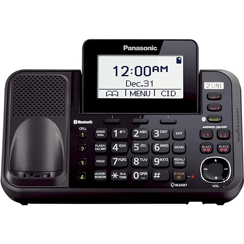 2-Line Cordless Phone System with 1 Handset - Answering Machine, Link2Cell, 3-Way Conference, Call Block, Long Range DECT 6.0, Bluetooth - KX-TG9541B (Black)