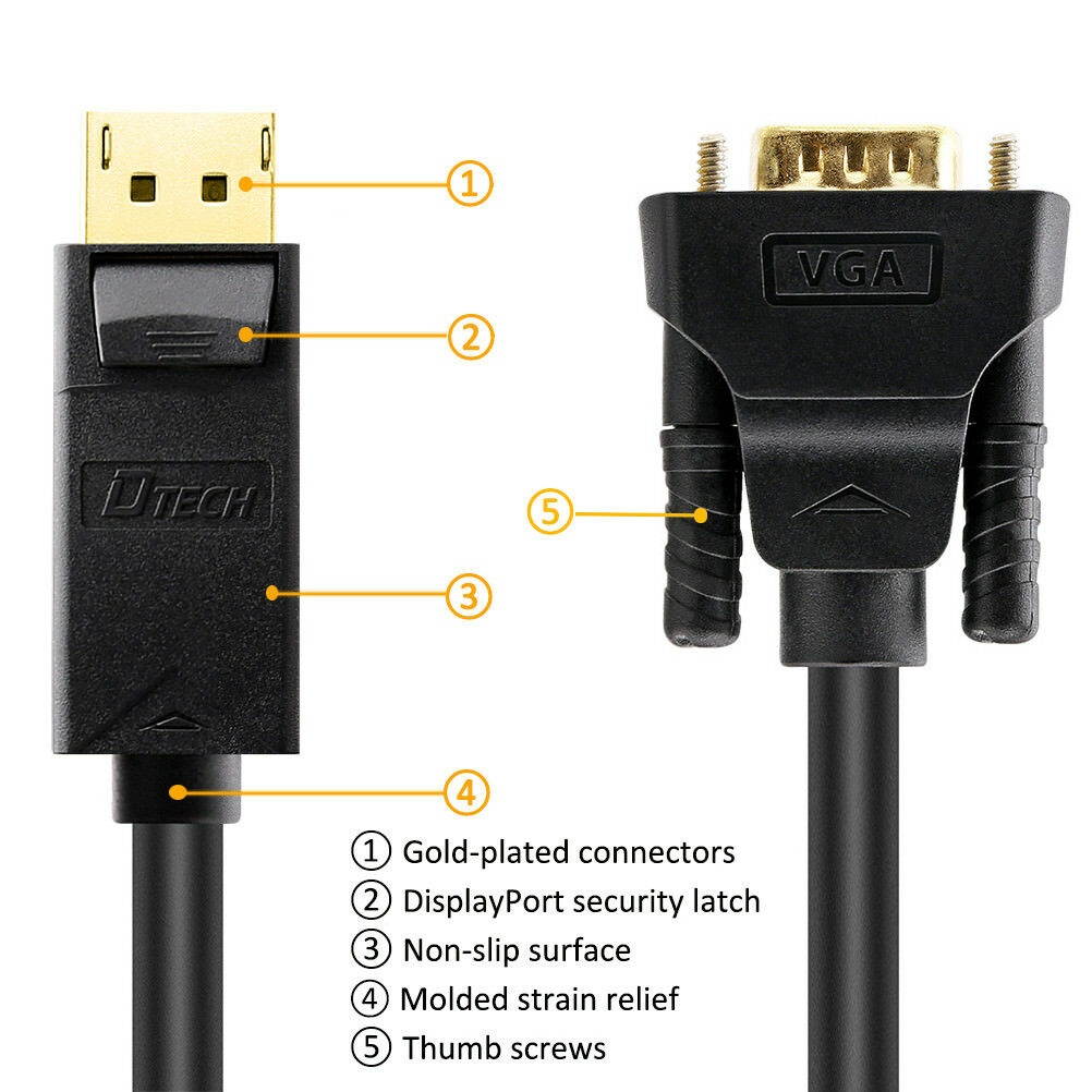 6ft DP to VGA Cable Displayport Male to VGA Male Adapter Computer Laptop Monitor