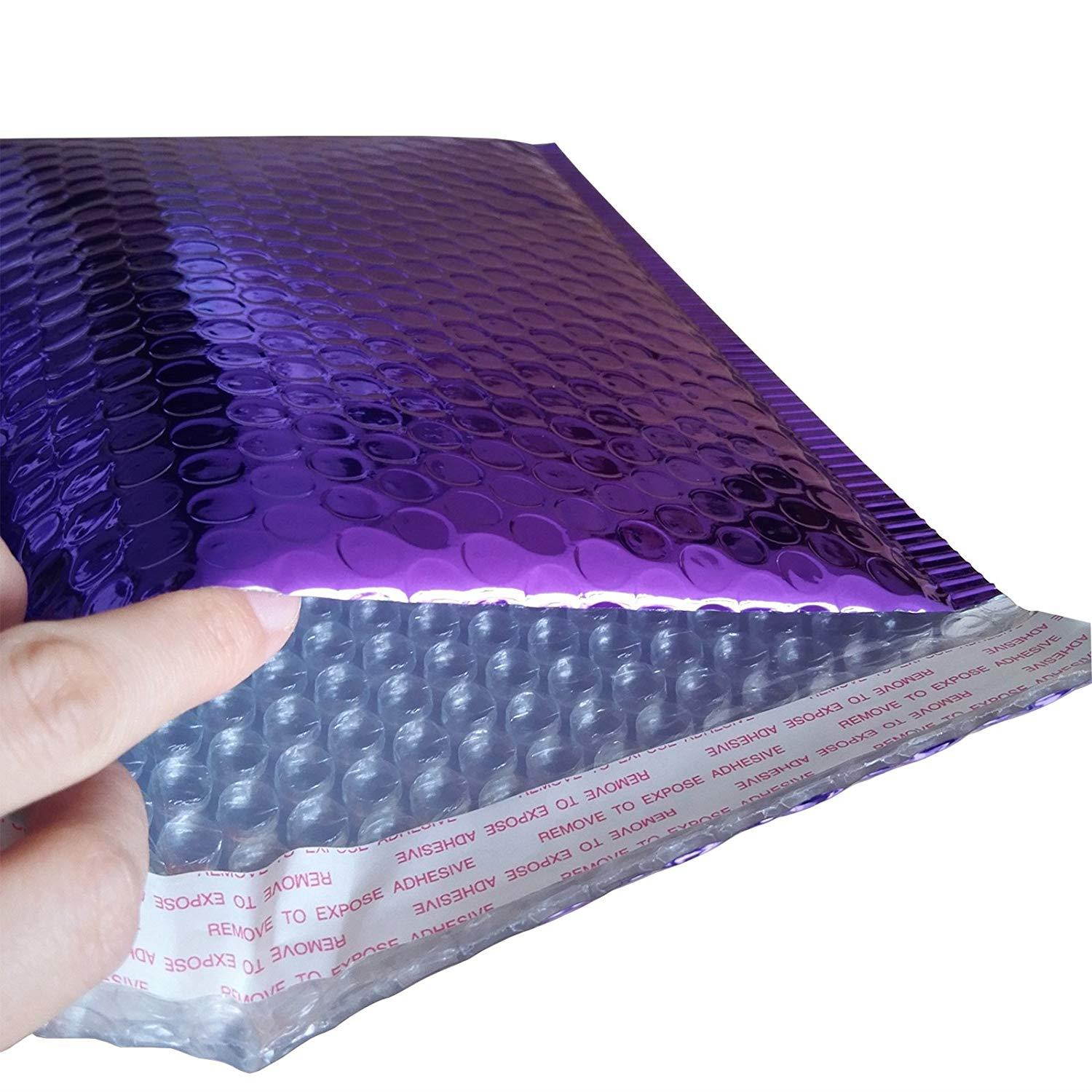 HOSL 10 Pack Metallic Padded Bubble Mailers 7" x 9" +1.6" (18cm x 23cm +4cm)(outer) Purple