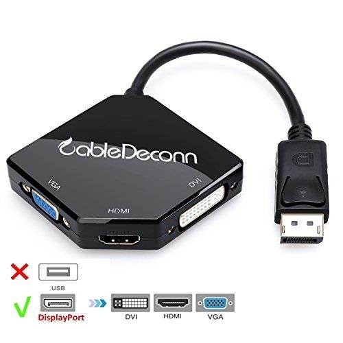 CableDeconn Displayport Dp to Hdmi vga dvi Male to Female 3-in-1 Adapter Converter Cable For pc