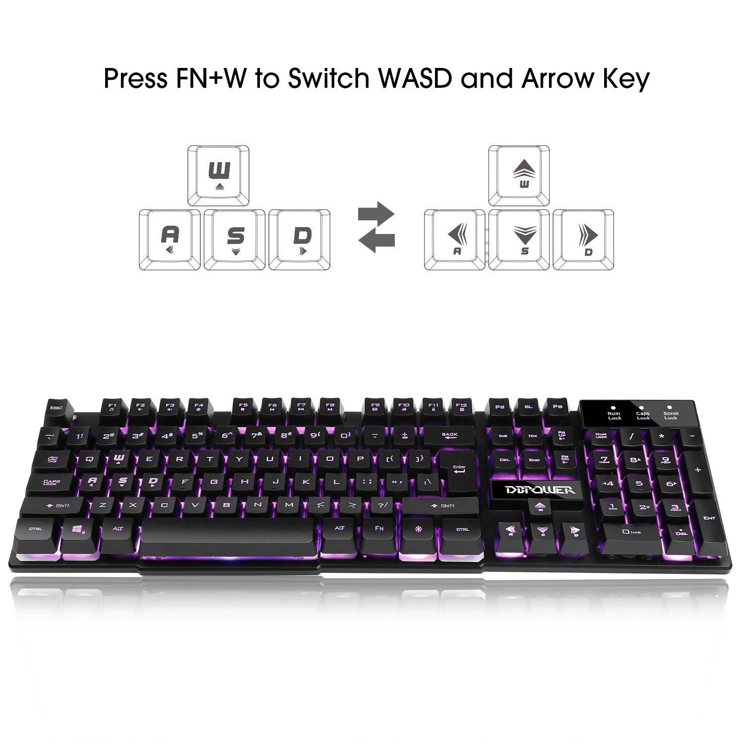 Keyboards, 104-key Led Gaming Keyboard, Three Colors Backlit LED Keyboard for Gaming, Office, 19 Non-Conflict Keys ,waterproof and splashproof, Removable Keycaps, Strengthened Space Key,