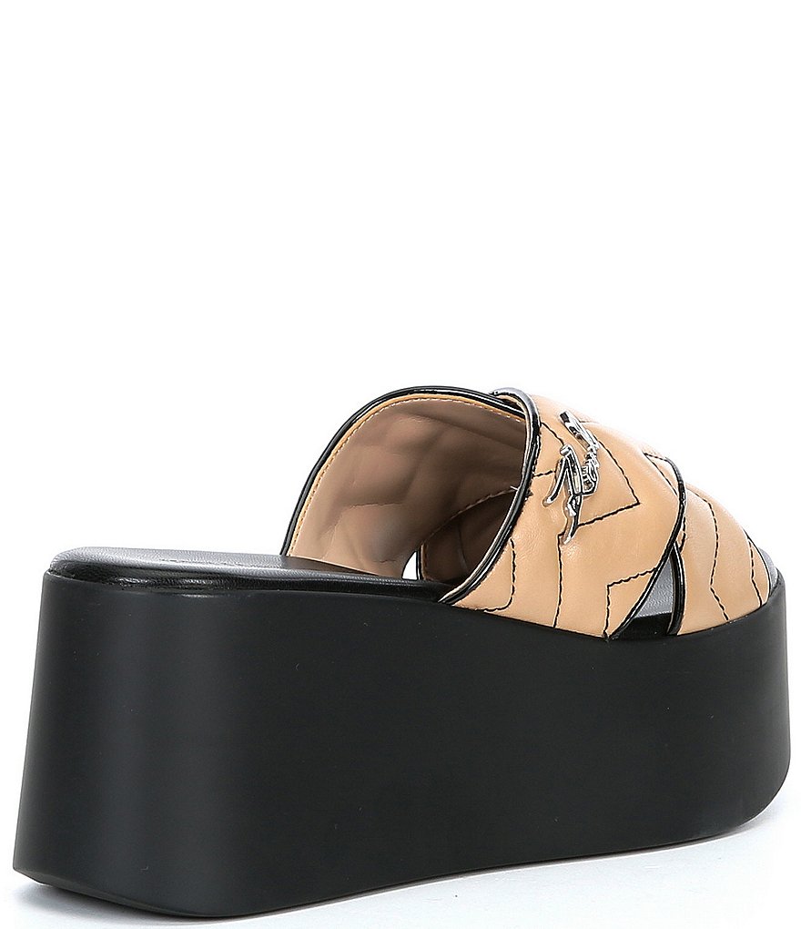 KARL LAGERFELD PARIS Ramona Chevron Stitch Leather Platform Wedge Slides