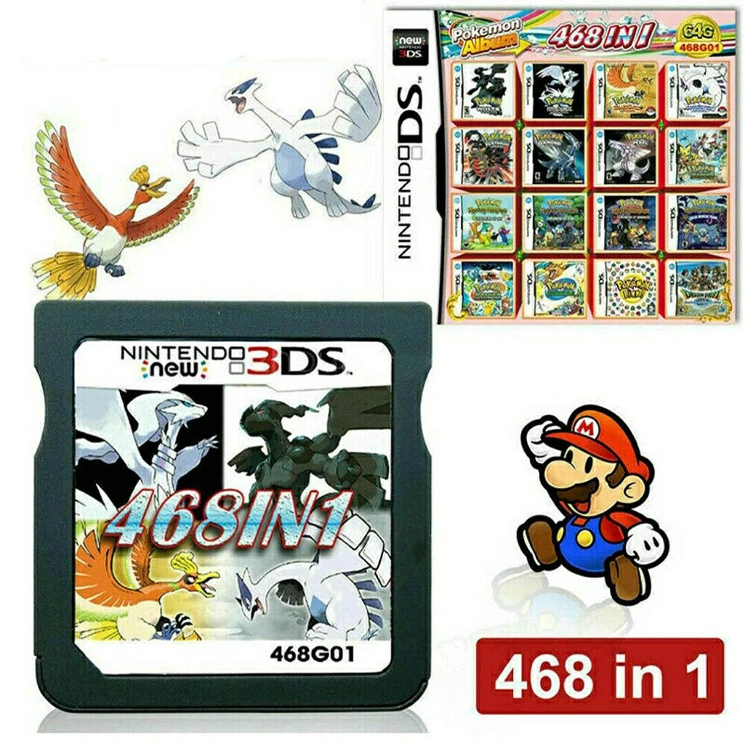 468 in 1 Game Cartridge, DS Game Pack Card Compilations, Super Combo Multicart for Nintendo DS, NDSL, NDSi, NDSi LL / XL, 3DS, 3DSLL / XL, New 3DS, New 3DS LL / XL, 2DS, New 2DS LL / XL