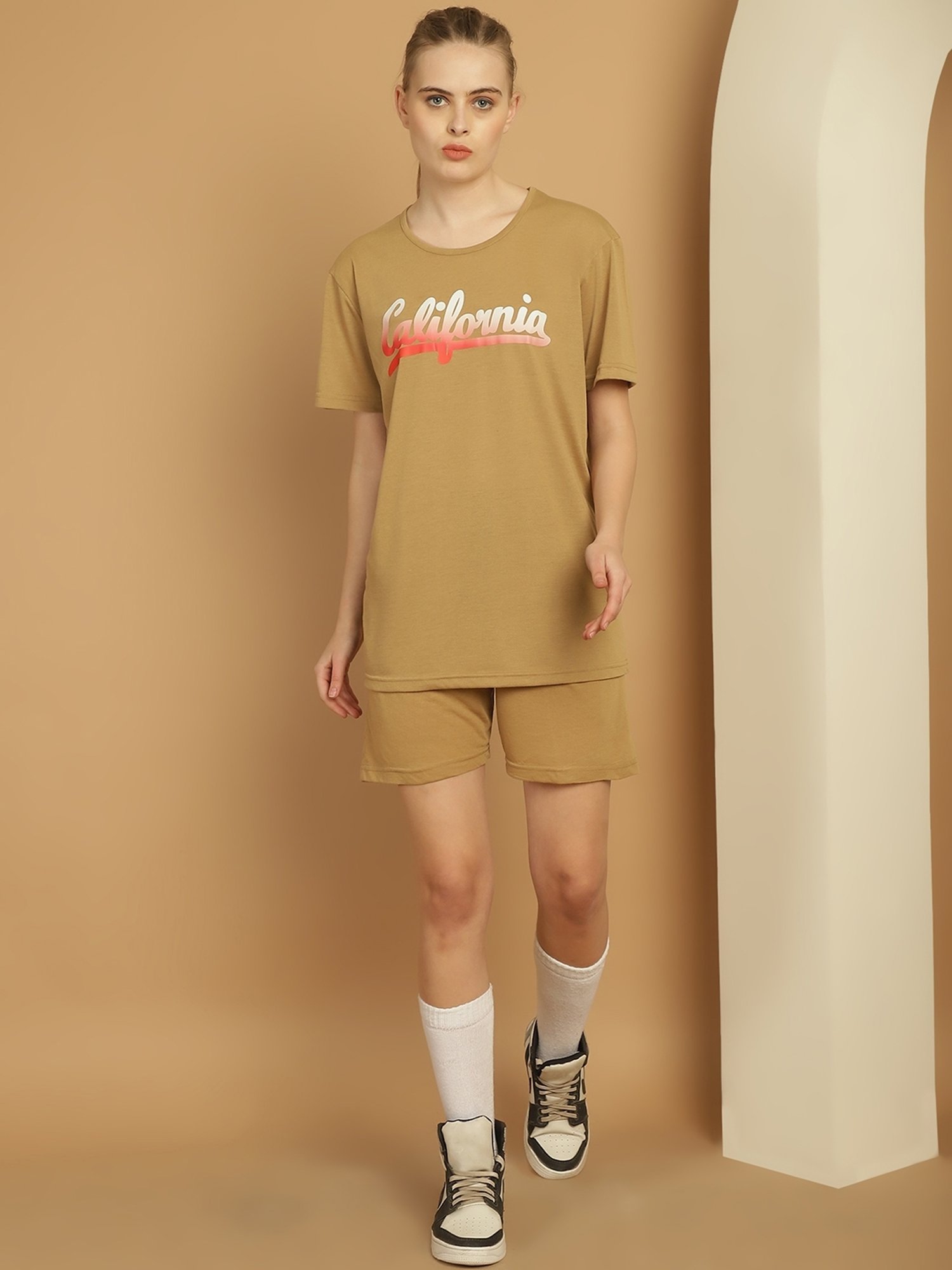 Vimal Jonney Mustard Cotton Printed T-Shirt & Shorts Set