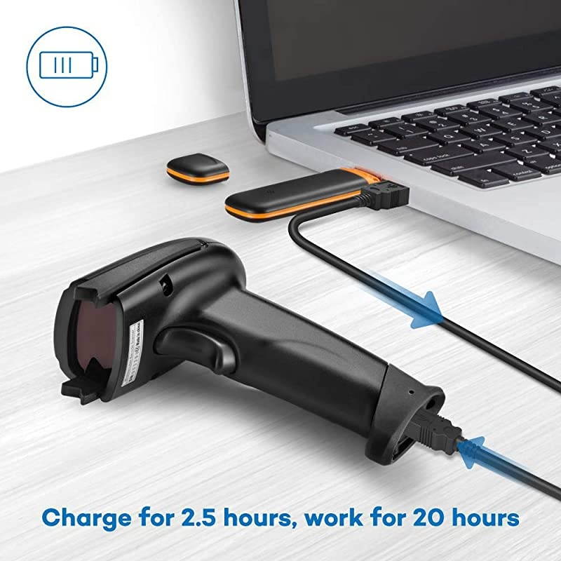 Barcode Scanner 2.4Ghz Wireless and Wired 2 in 1 Handheld Bar Code Scanners USB 1D Automatic Barcode Reader with 32-bit Decoder,for Retail, Inventory Management, Compatible with Common Systems