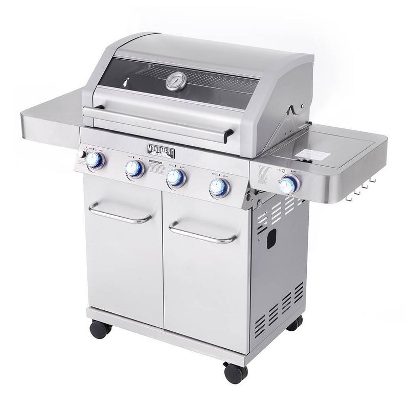 4-Burner Propane Stainless Steel Gas Grill with ClearView Lid Model 41847NG - Monument Grills