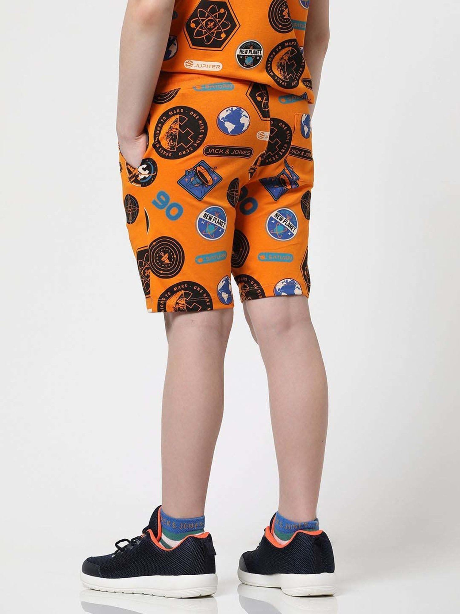 Jack & Jones Junior Orange & Blue Cotton Printed Shorts