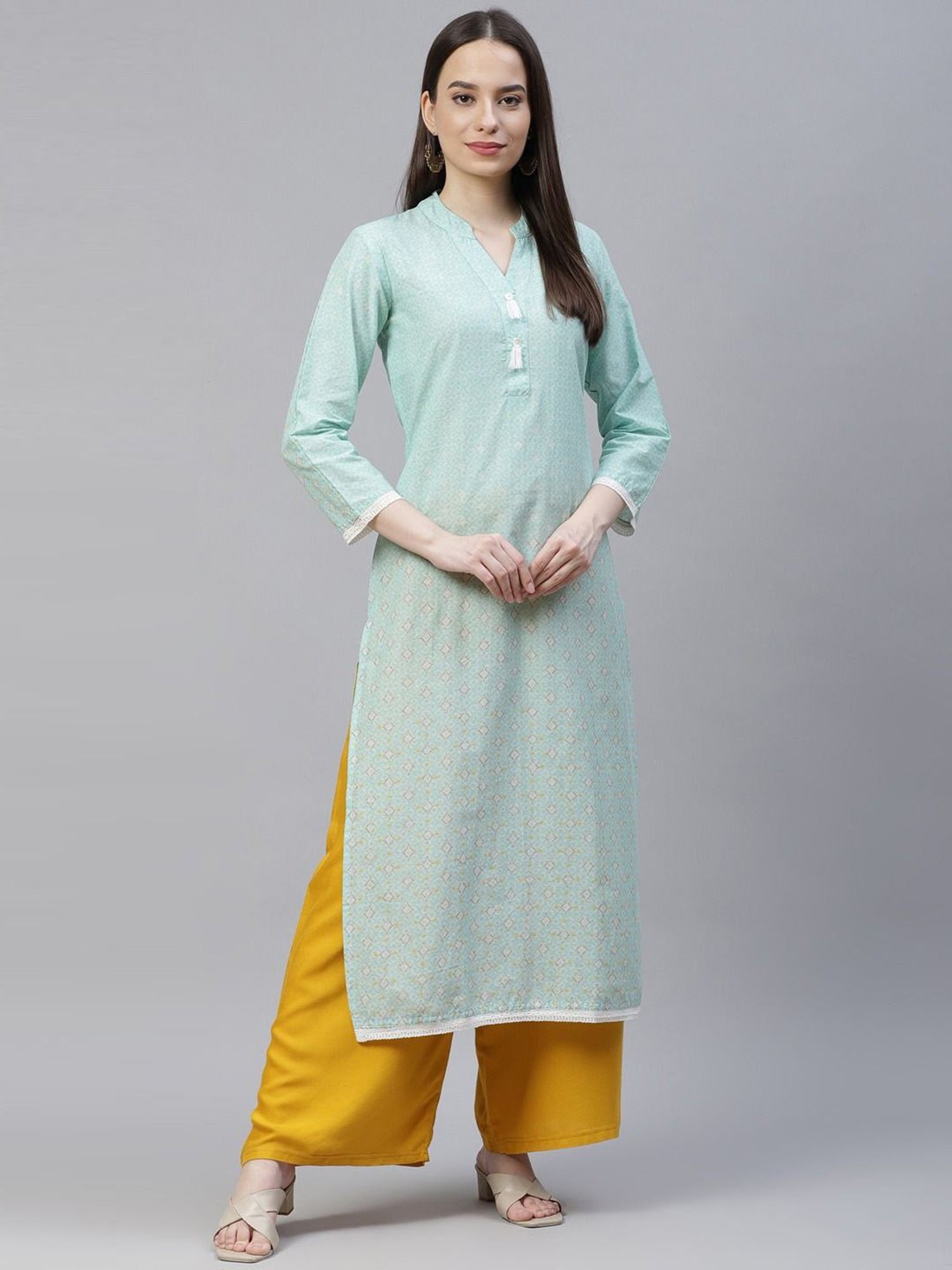 Jompers Blue Cotton Printed Straight Kurta