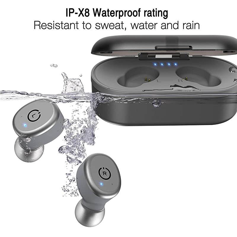 T10 Bluetooth 5.0 Wireless Earbuds with Wireless Charging Case IPX8 Waterproof TWS Stereo Headphones in Ear Built in Mic Headset Premium Sound with Deep Bass for Sport Gray