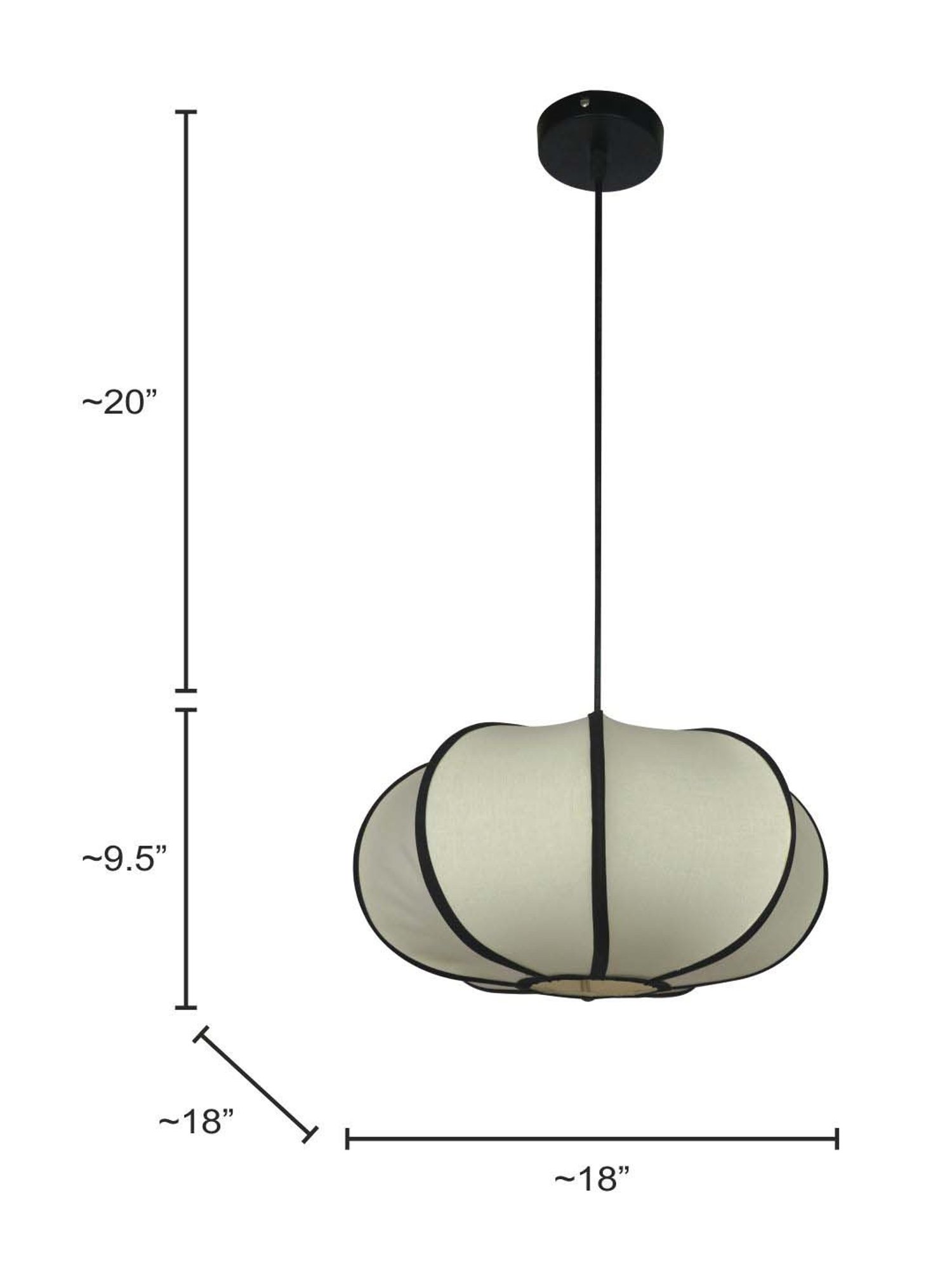FOS LIGHTING White & Black Fabric Pumpkin-Shaped Hanging Light